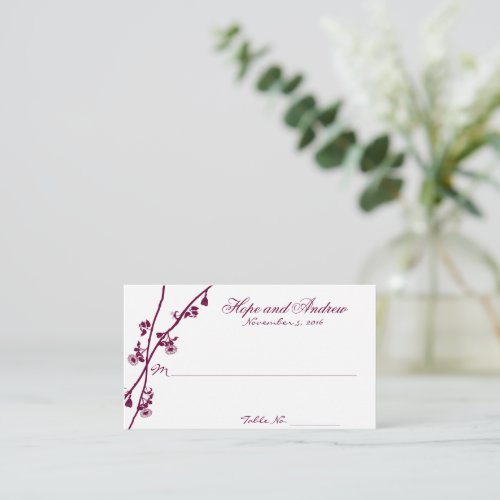 Plum Wild Flower Branches Wedding Place Card