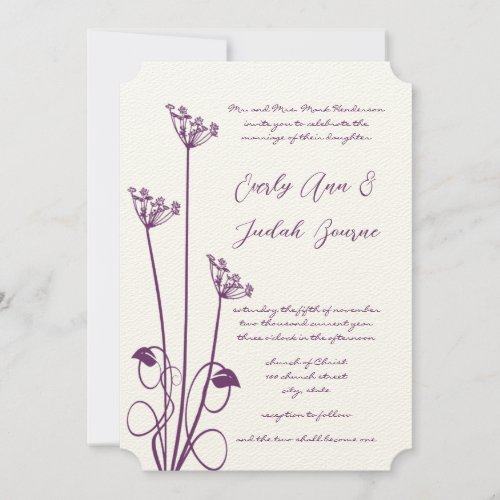 Plum Wild Flower Swirl Wedding Invitation