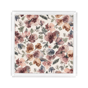 Plum Wildflower Watercolor Moody Botanical Garden Acrylic Tray