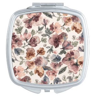 Plum Wildflower Watercolor Moody Botanical Garden Compact Mirror
