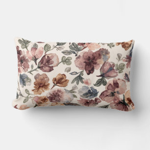 Plum Wildflower Watercolor Moody Botanical Garden Lumbar Pillow