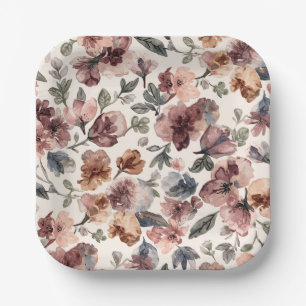 Plum Wildflower Watercolor Moody Botanical Garden Paper Plates
