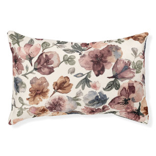 Plum Wildflower Watercolor Moody Botanical Garden Pet Bed