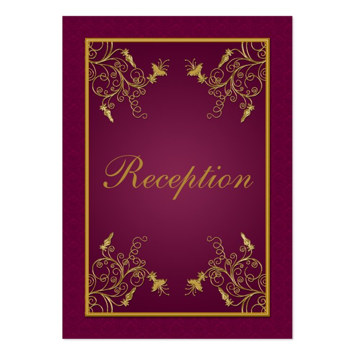 Plum Wine and Gold Floral Damask Enclosure Card Business Cards