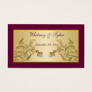 Plum Wine and Gold Floral Damask Wedding Favor Tag