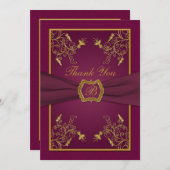 Plum Wine and Gold Monogram Thank You Card (Front/Back)