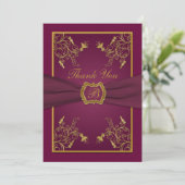 Plum Wine and Gold Monogram Thank You Card (Standing Front)