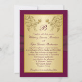 Plum Wine and Gold Monogram Wedding Invitation (Back)