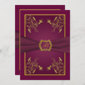 Plum Wine and Gold Monogram Wedding Invitation (Front/Back)