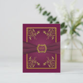 Plum Wine Damask and Gold Medallion Reply Card (Standing Front)