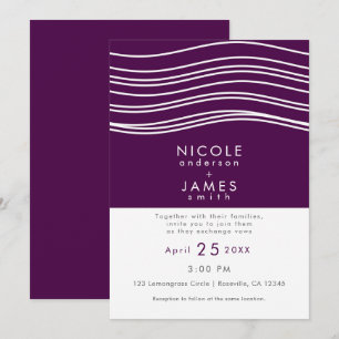 Plum Wine Purple & White Wave Chic Modern Wedding Invitation