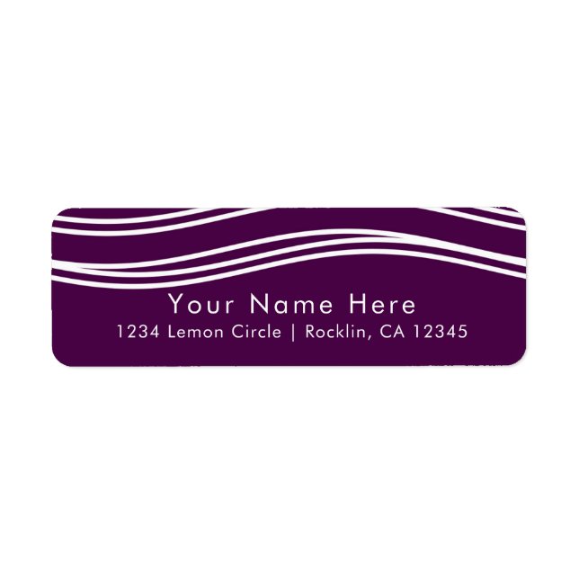 Plum Wine Purple & White Wave Chic Modern Wedding Label (Front)