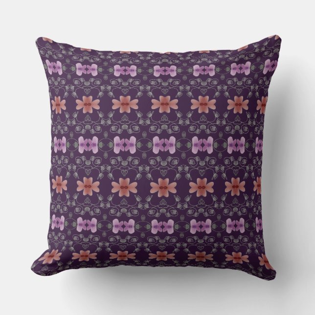 Plum With Floral Pattern Throw Pillow (Front)