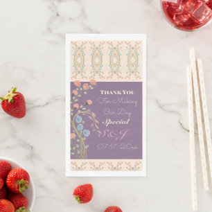 Plum With Pastel Artsy Floral Patterned Paper Guest Towels
