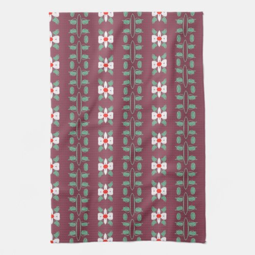 Plum With Red And Green Leaf Detail Hand Towel