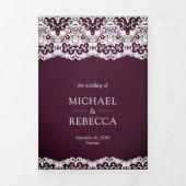 Plum Wood Country Lace Photo Collage Wedding Tri-Fold Invitation (Cover)