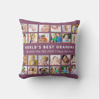 Plum World’s Best Grandma Grandkids 24 Photo  Throw Pillow