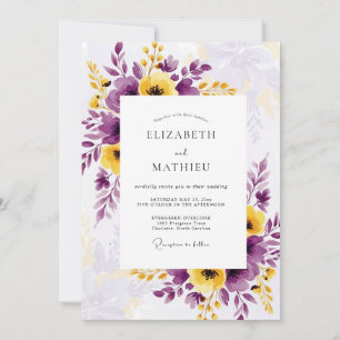 Plum Yellow Effervescent Summer Wedding Invitation