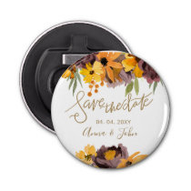 Plum Yellow Floral Gold Calligraphy Save The Date Bottle Opener