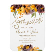 Plum Yellow Floral Gold Calligraphy Save The Date Magnet