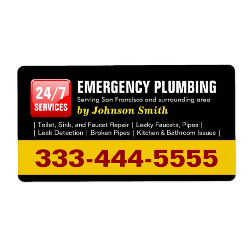 Plumber _ 24 HOUR EMERGENCY PLUMBING SERVICES Label