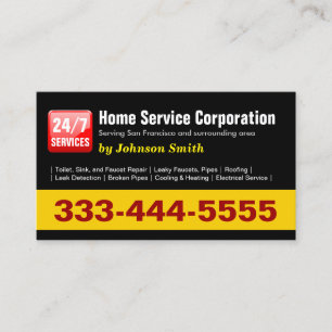 Plumber - 24 Hours Home Service Corporation Business Card