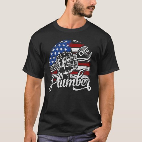 Plumber American Flag Plumbing Pipe Wrench Usa Pat T_Shirt