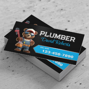 Plumber Bear House Handyman & Plumbing Black Business Card