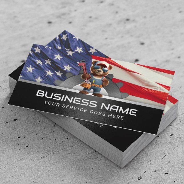 Plumber Bear Veteran House Repair Service  Business Card (Creator Uploaded)