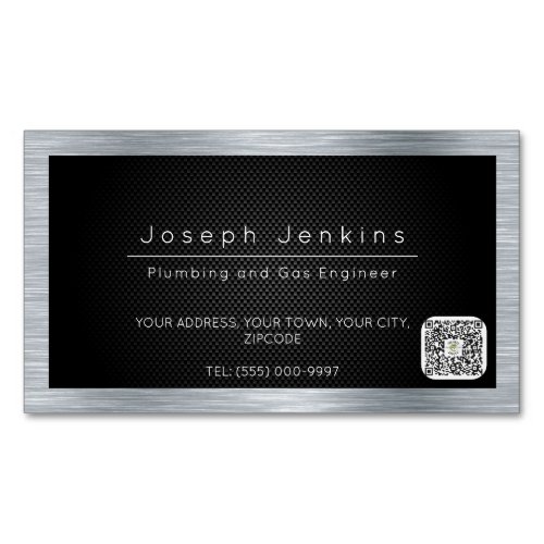 plumber black carbon fibre and silver metal p business card magnet