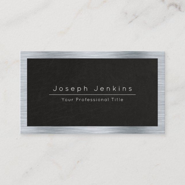 plumber black leather and silver metal business card (Front)