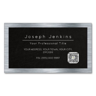 plumber black leather and silver metal business card magnet