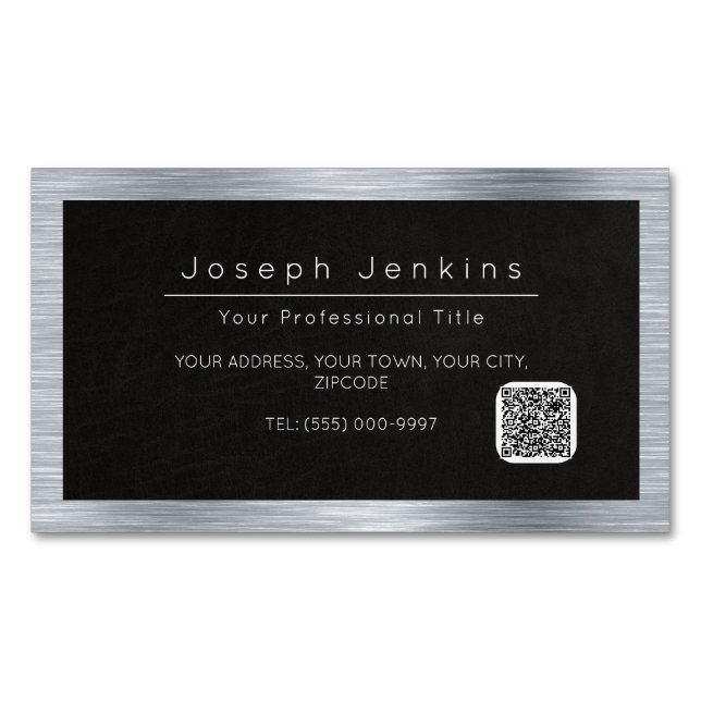 plumber black leather and silver metal business card magnet (Front)