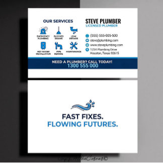 Plumber Blue Trades Professional Business Card