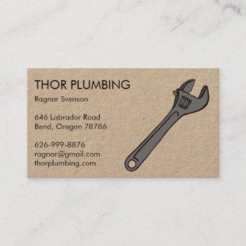 Plumber Contractor Handyman Mechanic Wrench Kraft Business Card by ShoshannahScribbles at Zazzle