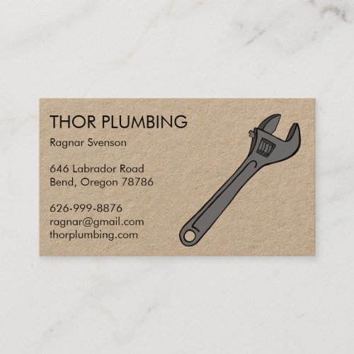 Plumber Contractor Handyman Mechanic Wrench Kraft Business Card