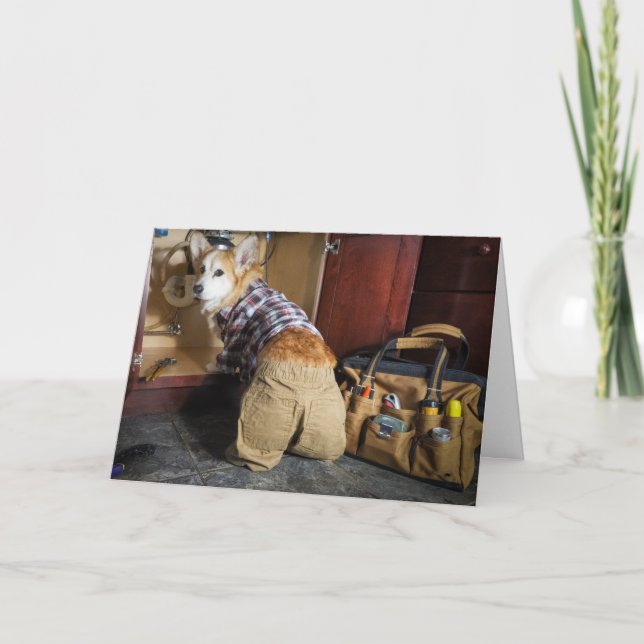 Plumber Corgi Father's Day greeting card (Front)
