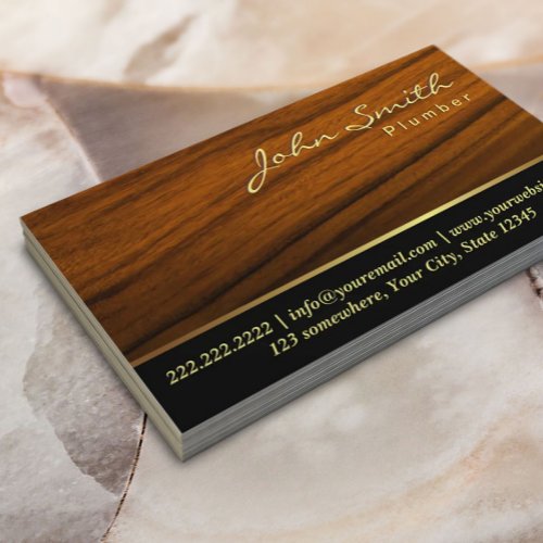 Elegant Wood Grain Plumber Business Card