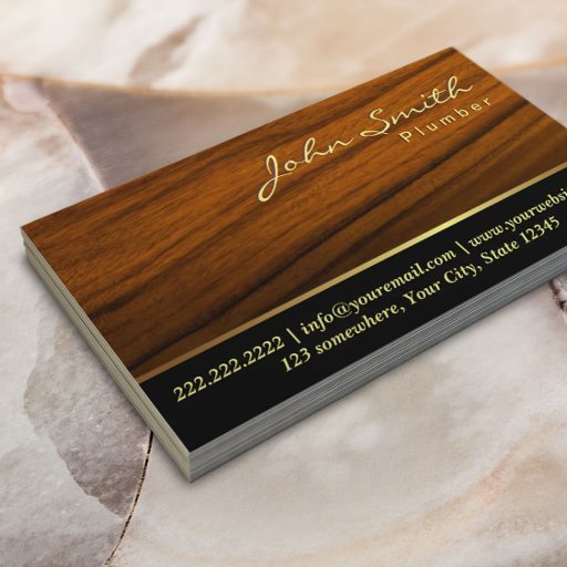 Customizable Elegant Wood Grain Plumber Business Card