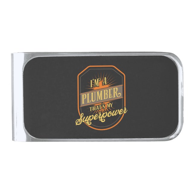 Plumber Gifts Silver Finish Money Clip (Front)