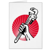 Plumber hand holding pipe wrench woodcut (Front)