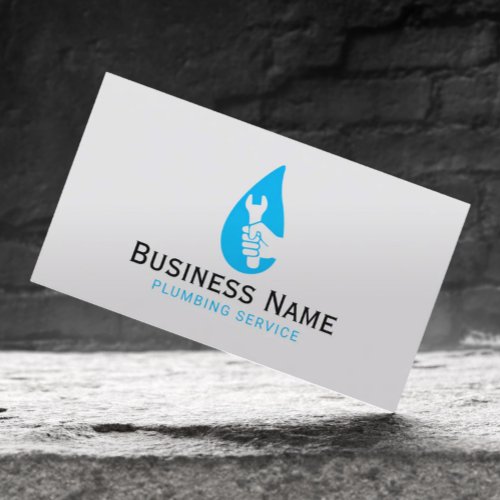 Plumber Hand Wrench Water Drop Plumbing Service Business Card