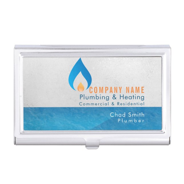 Plumber heated water drop logo business card case (Front)