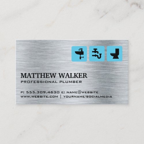 Plumber Icons  Metal Steel Brushed Business Card