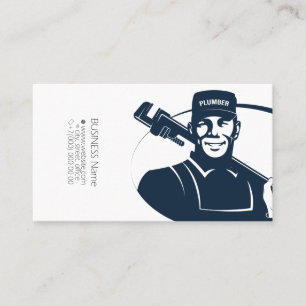 Plumber in uniform with a wrench in hand business card