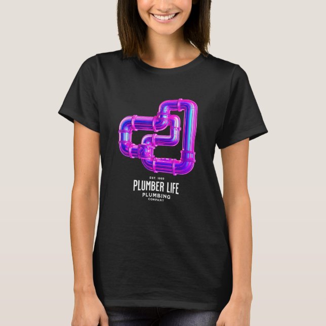 Plumber Life Plumbing Dad Joke Colorful Piping T-Shirt (Front)