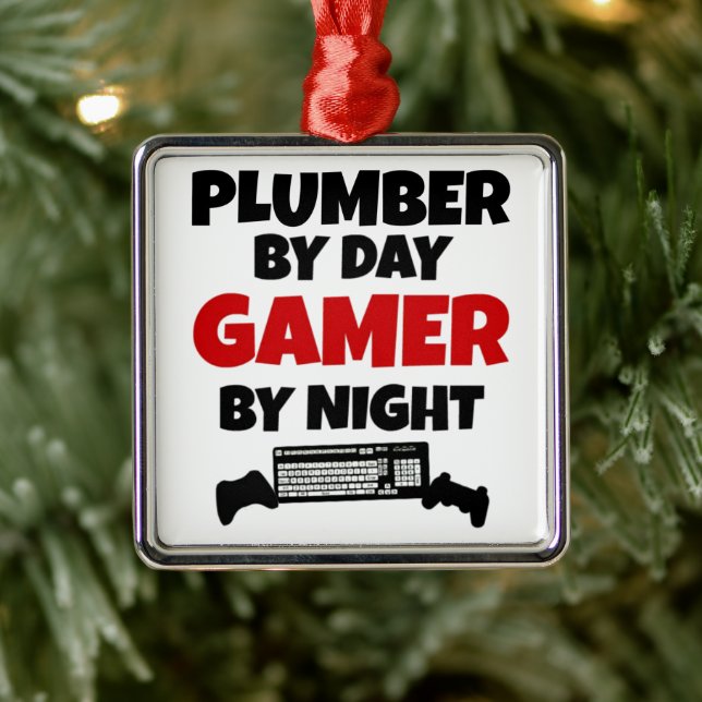 Plumber Loves Playing Video Games Metal Ornament (Tree)