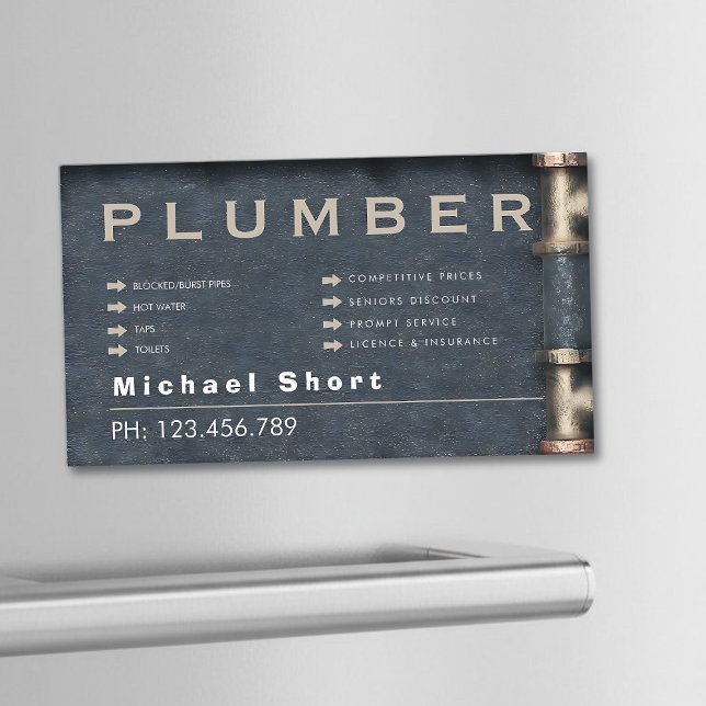 Plumber Magnetic Business Card with Pipe DetaiI (Creator Uploaded)