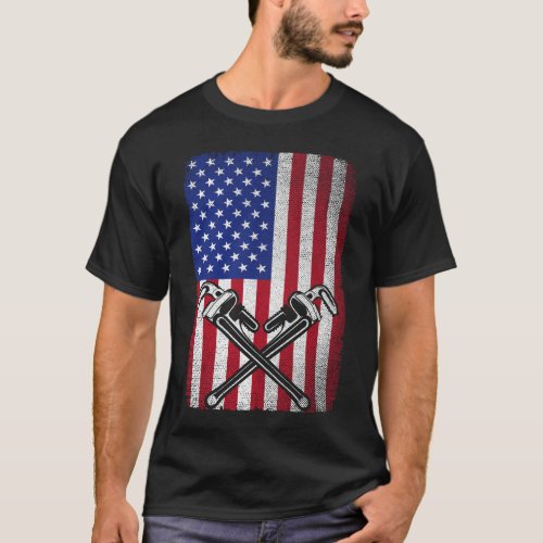 Plumber Patriotic Usa American Flag Plumbing Pipef T_Shirt