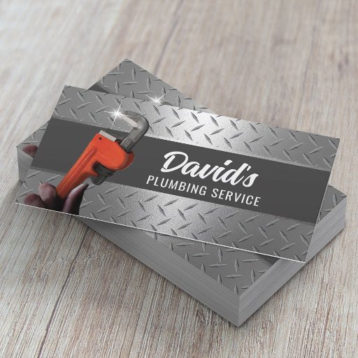 Customizable Plumber Pipe Wrench Metal Professional Plumbing Business Card